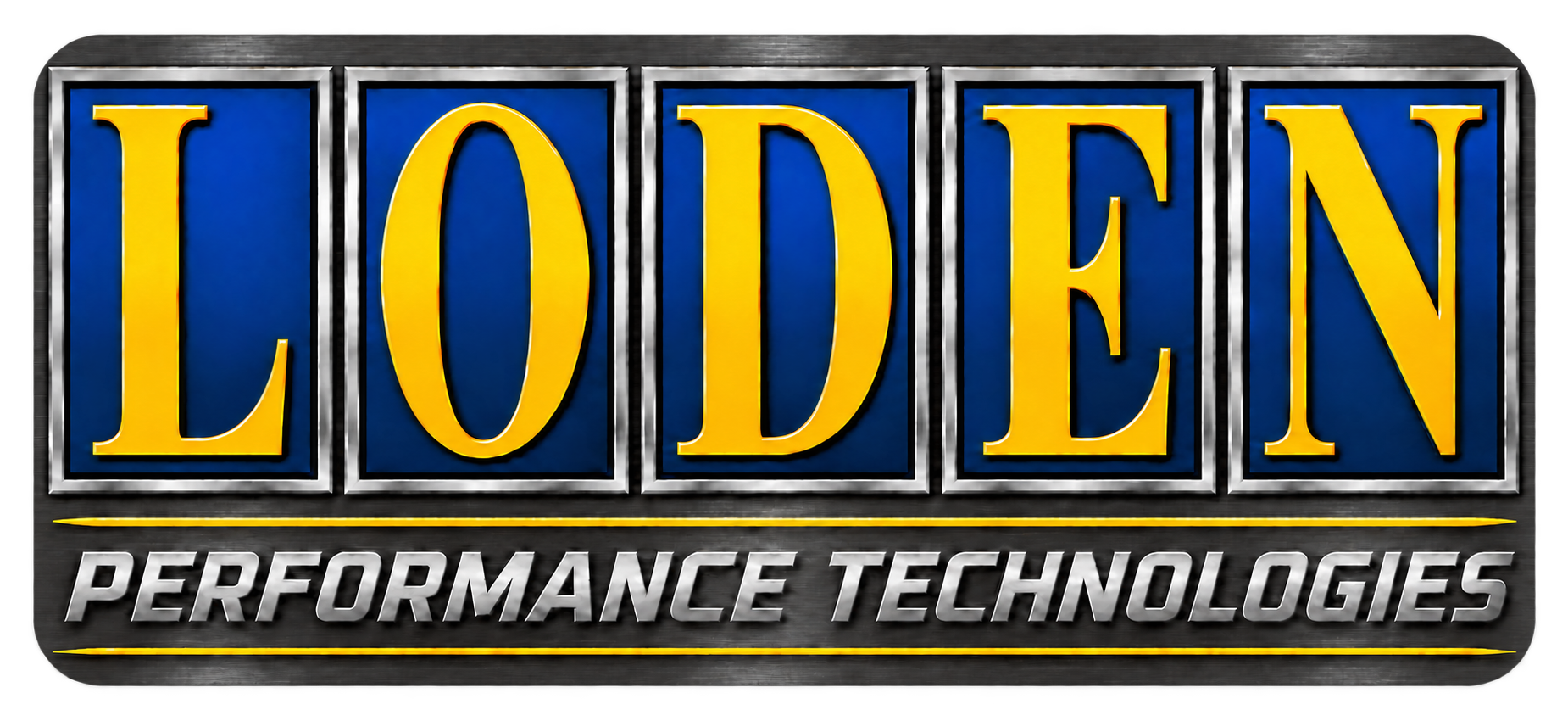 Loden Performance Technologies logo on brushed gunmetal